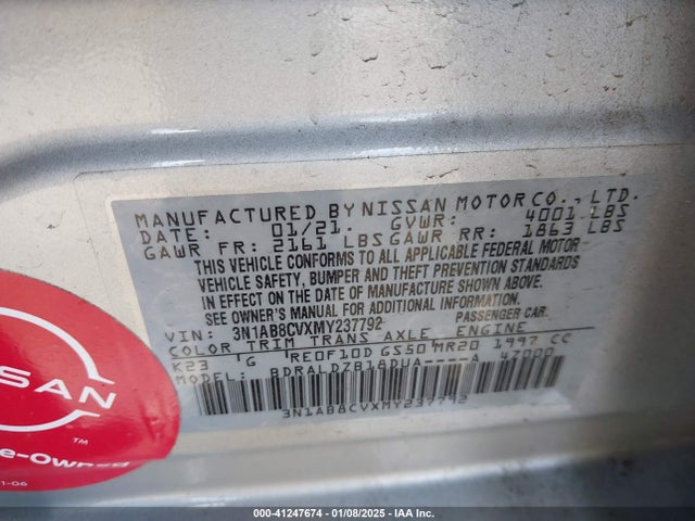 3N1AB8CVXMY237792 Nissan Sentra Sv Xtronic Cvt