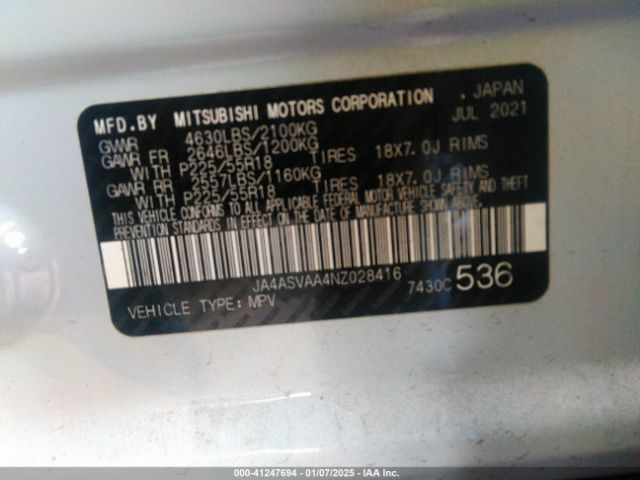 JA4ASVAA4NZ028416 Mitsubishi Eclipse Cross Le