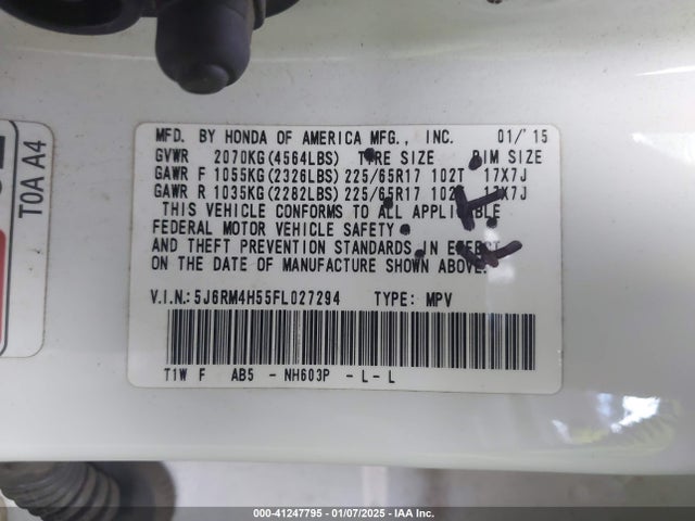 Honda CR-V EX 2015 5J6RM4H55FL027294 Image 9