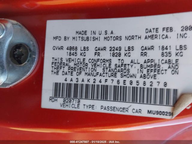 2006 MITSUBISHI ECLIPSE 4A3AK24F76E058270 Photo 8