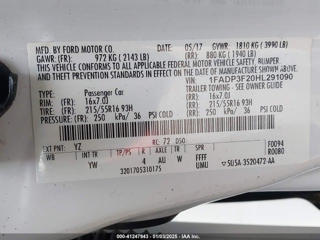 Ford FOCUS SE 2017 1FADP3F20HL291090 Image 9