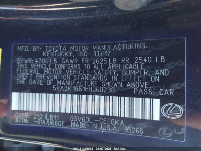 58ABK1GG1HU060230 Lexus ES 350