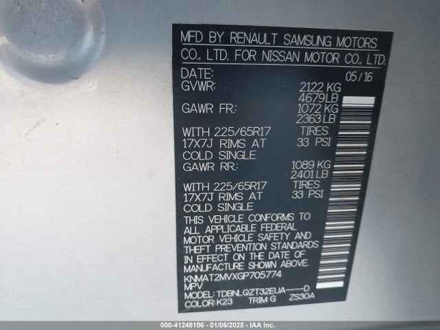 Nissan Rogue S/sl/sv 2016 KNMAT2MVXGP705774 Image 9