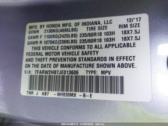 7FARW2H87JE013606 Honda Cr-v Ex-l/ex-l Navi