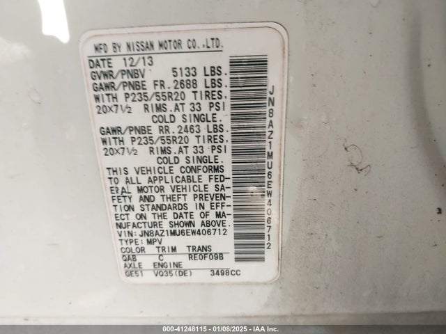 JN8AZ1MU6EW406712 Nissan Murano Le