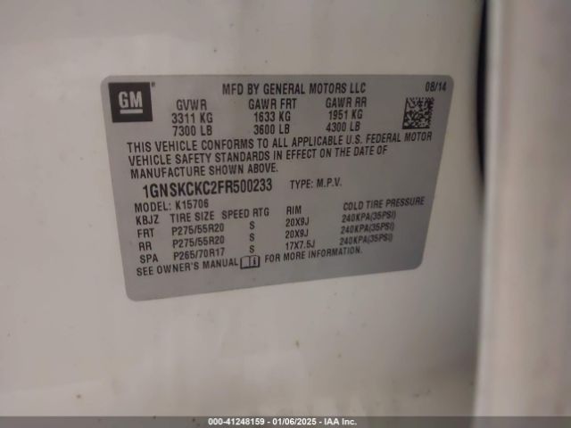 1GNSKCKC2FR500233 Chevrolet Tahoe Ltz