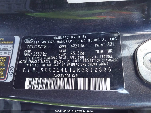 5XXGU4L12KG312336 KIA OPTIMA EX