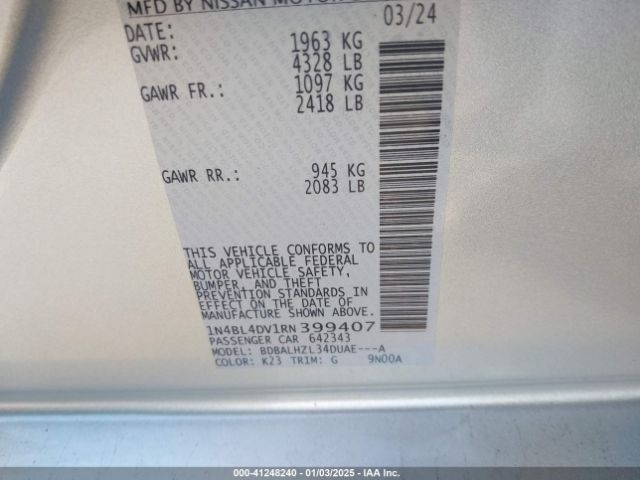 1N4BL4DV1RN399407 Nissan Altima Sv Fwd