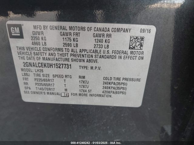 2GNALCEK0H1527731 Chevrolet EQUINOX LT