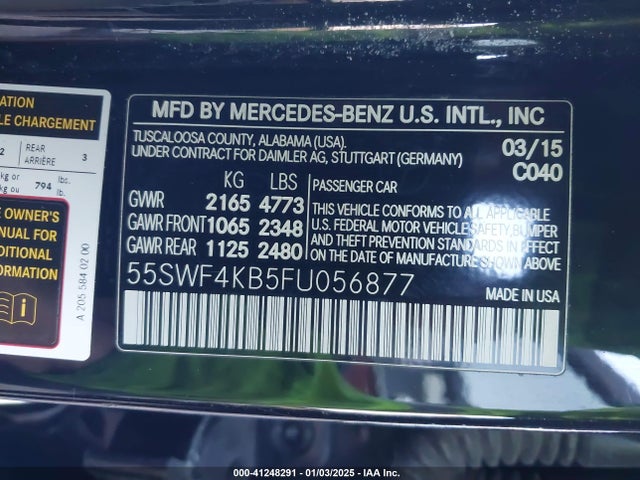 2015 Mercedes-benz C 300 4matic/luxury 4matic/sport 4matic მანქანა იყიდება აუქციონზე, vin: 55SWF4KB5FU056877, აუქციონის ნომერი: 41248291