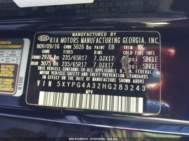 5XYPG4A32HG283243 KIA Sorento 2.4l L