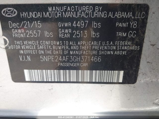 5NPE24AF3GH371466 Hyundai SONATA SE