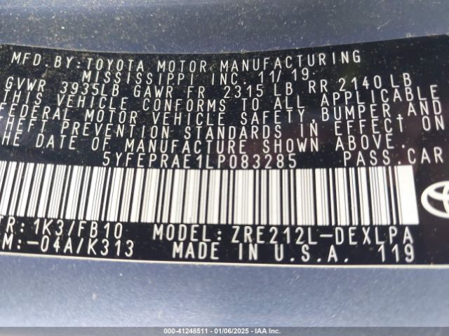 5YFEPRAE1LP083285 Toyota COROLLA LE