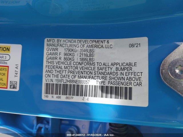 19XFL2H88NE000057 Honda Civic Sport