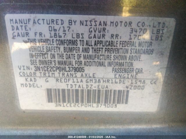 3N1CE2CP0HL379005 Nissan Versa Note Sv