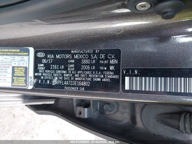 3KPFL4A72JE164802 KIA FORTE LX
