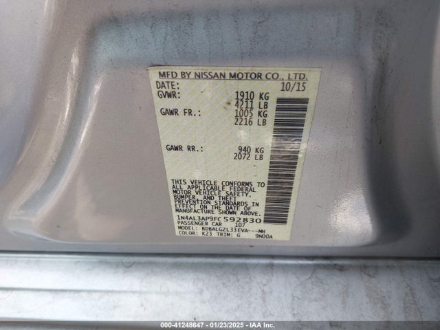 Nissan Altima 2.5 S 2015 1N4AL3AP9FC592830 Image 9