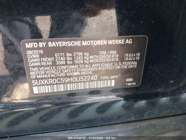 5UXKR0C59H0U52240 BMW X5 Xdrive35i