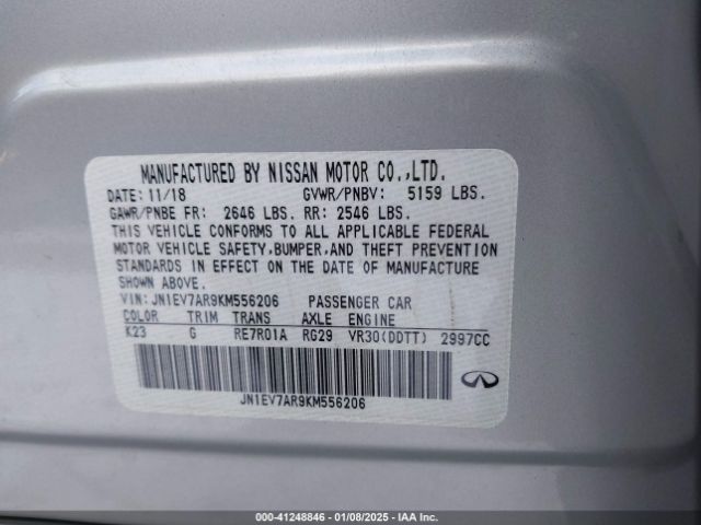 JN1EV7AR9KM556206 Infiniti Q50 3.0t Luxe