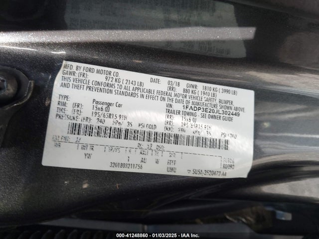 Ford FOCUS S 2018 1FADP3E20JL302449 Image 9