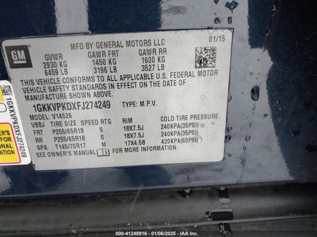 1GKKVPKDXFJ274249 GMC Acadia Sle-2