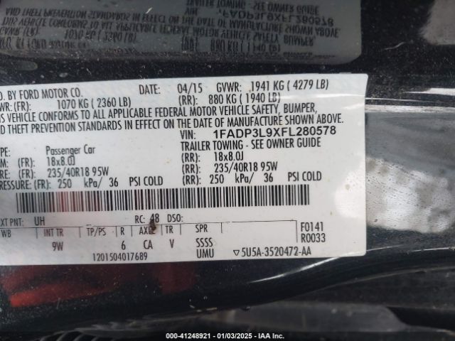 1FADP3L9XFL280578 Ford FOCUS ST