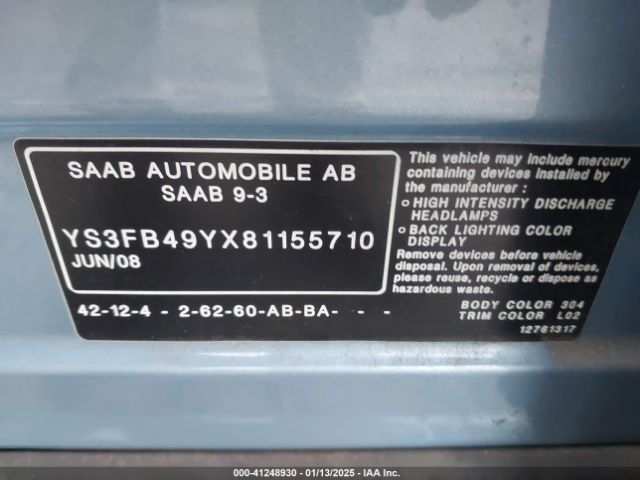 2008 SAAB 9-3 YS3FB49YX81155710 Photo 8