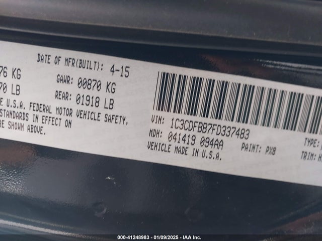 Dodge DART SXT 2015 1C3CDFBB7FD337483 Image 9