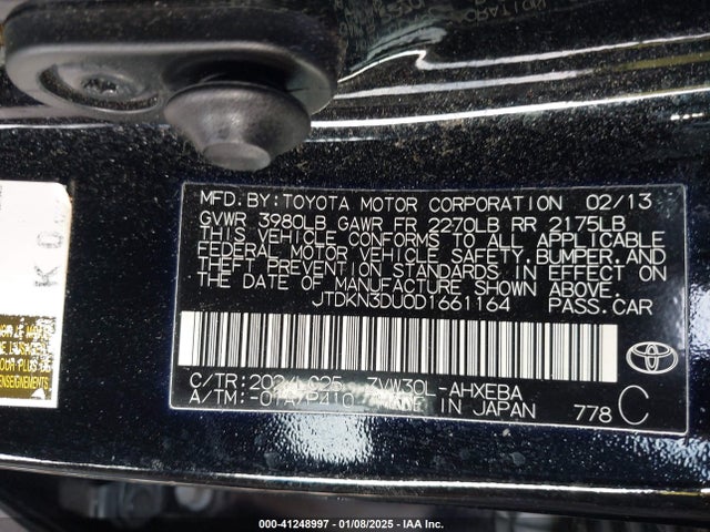 41248997 :رقم المزاد ، JTDKN3DU0D1661164 vin ، 2013 Toyota Prius Three Se مزاد بيع