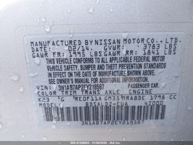 3N1AB7AP2EY218587 Nissan Sentra