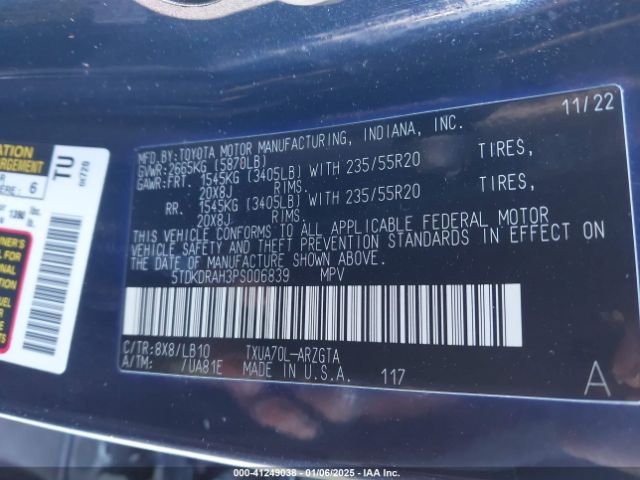 5TDKDRAH3PS006839 Toyota Highlander Limited