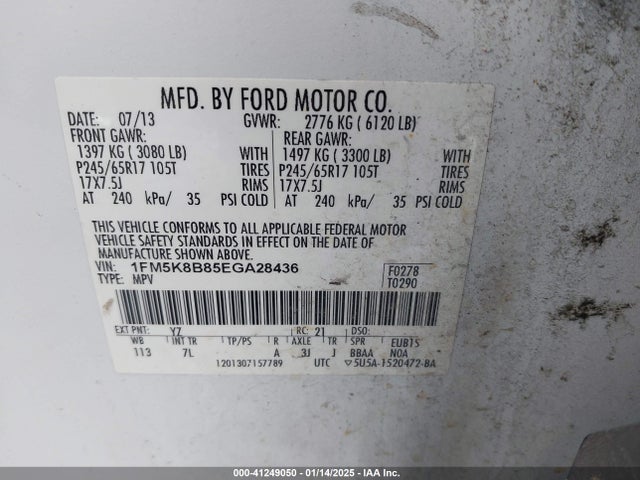 Ford Explorer 2014 1FM5K8B85EGA28436 Image 9