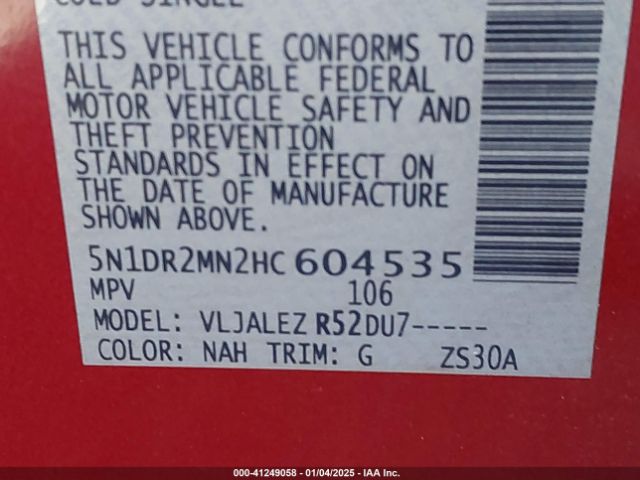 5N1DR2MN2HC604535 Nissan Pathfinder Platinum/s/sl/sv