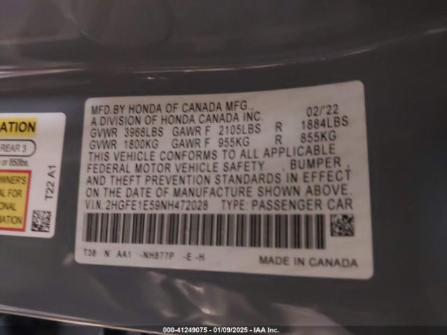 2HGFE1E59NH472028 Honda CIVIC SI SEDAN