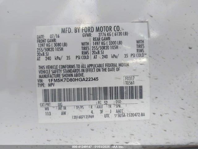 Ford EXPLORER XLT 2017 1FM5K7D80HGA22345 Image 9