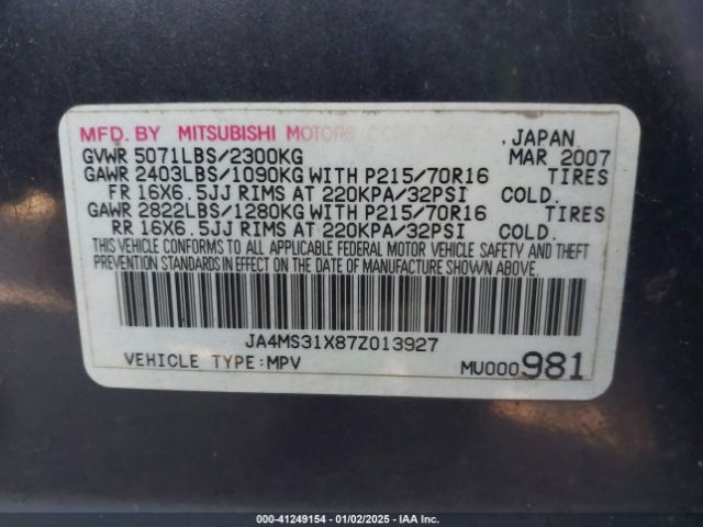 2007 MITSUBISHI OUTLANDER JA4MS31X87Z013927 Photo 8
