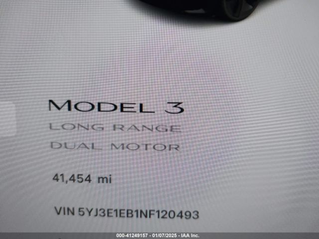 5YJ3E1EB1NF120493 Tesla Model 3 Long Range Dual Motor All-wheel Drive