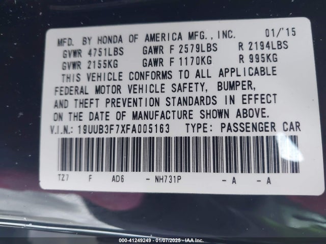 Acura Tlx V6 Advance 2015 19UUB3F7XFA005163 Image 9