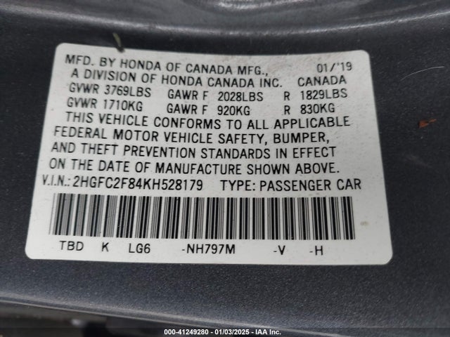 Honda Civic Sport 2019 2HGFC2F84KH528179 Image 9