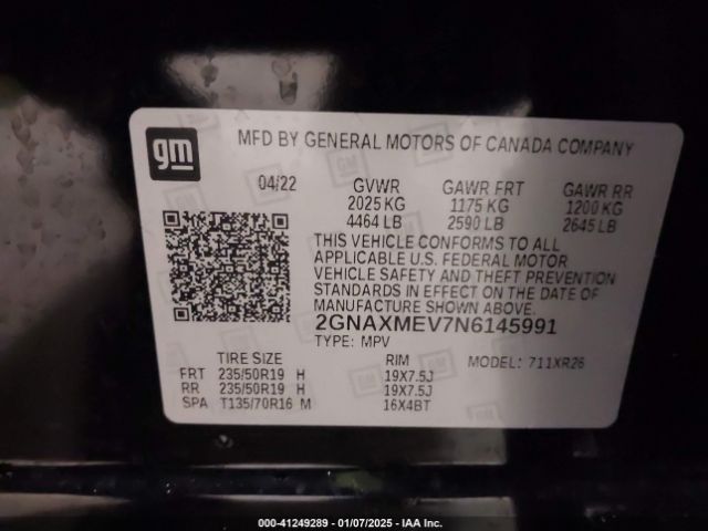 2GNAXMEV7N6145991 Chevrolet Equinox Fwd Rs