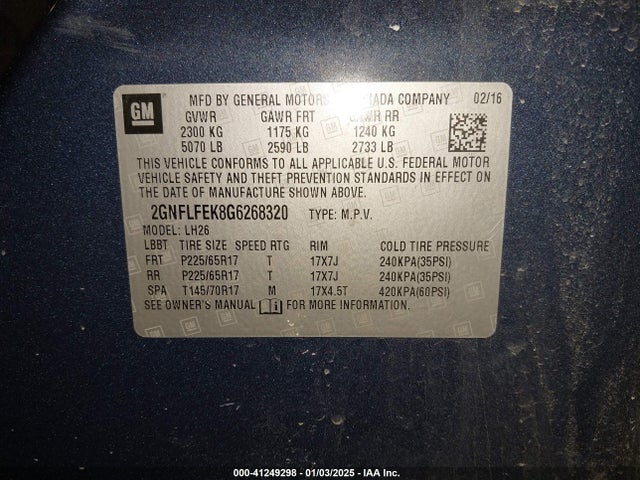 Chevrolet EQUINOX LT 2016 2GNFLFEK8G6268320 Image 9