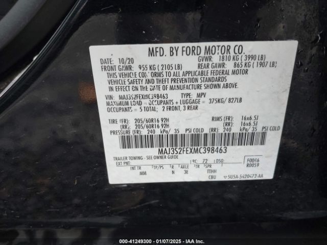 MAJ3S2FEXMC398463 Ford ECOSPORT S