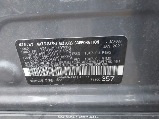 JA4ARUAU9MU016967 Mitsubishi Outlander Sport 2.0 Be Awc/2.0 Es Awc/2.0 Le Awc/2.0 Se Awc