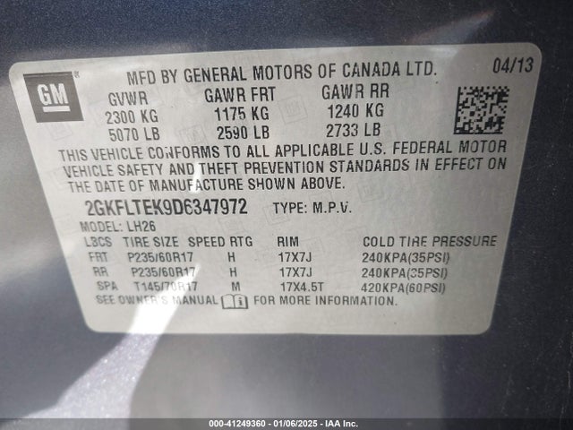 Продажа на аукционе авто 2013 Gmc Terrain Sle-2, vin: 2GKFLTEK9D6347972, номер лота: 41249360