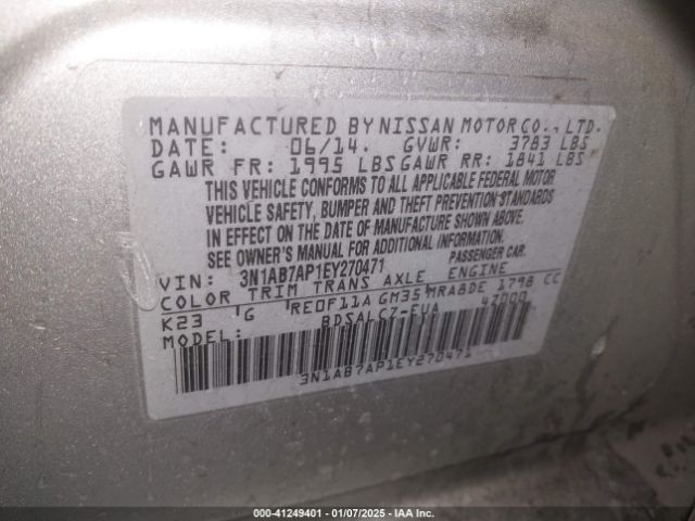 3N1AB7AP1EY270471 Nissan Sentra Fe+ S