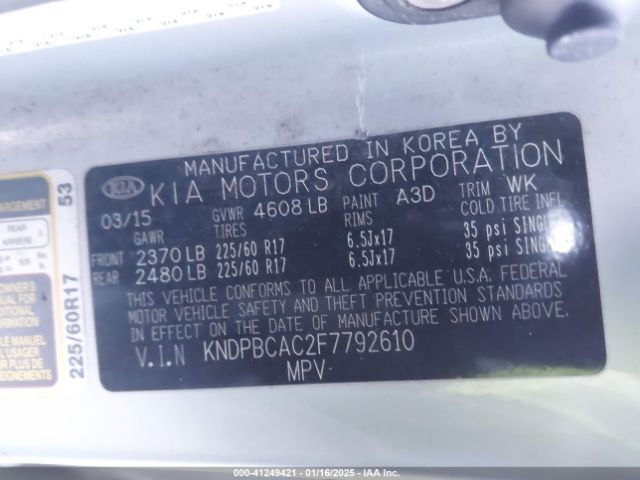 KNDPBCAC2F7792610 KIA Sportage Lx