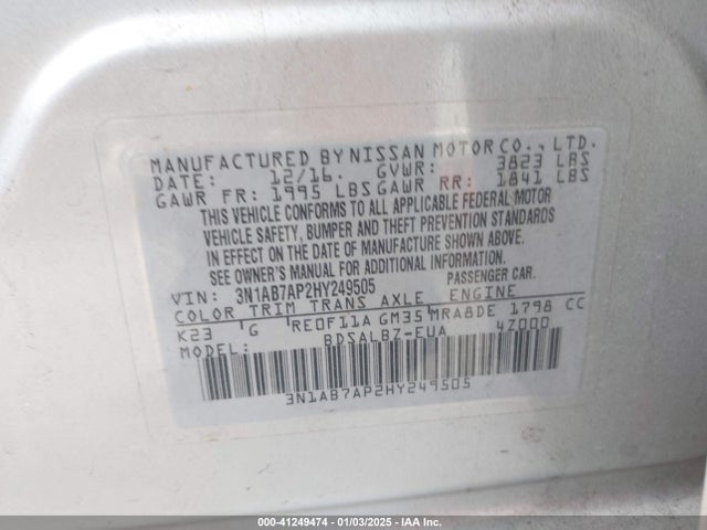 Nissan SENTRA S 2017 3N1AB7AP2HY249505 Image 9