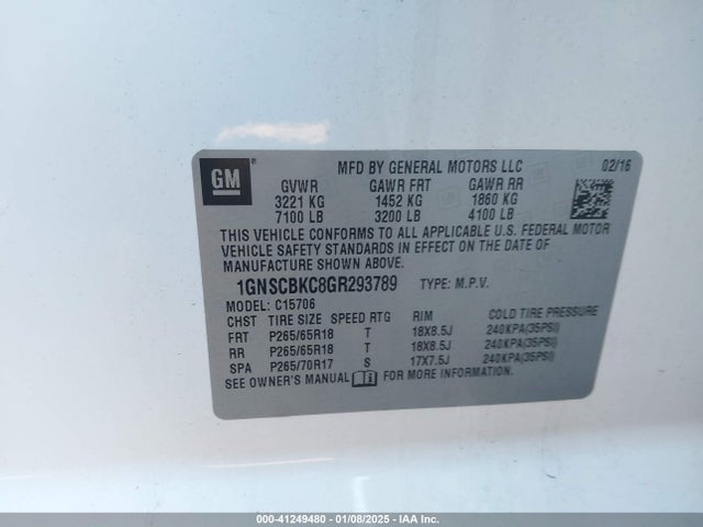 Chevrolet Tahoe Lt 2016 1GNSCBKC8GR293789 Image 9