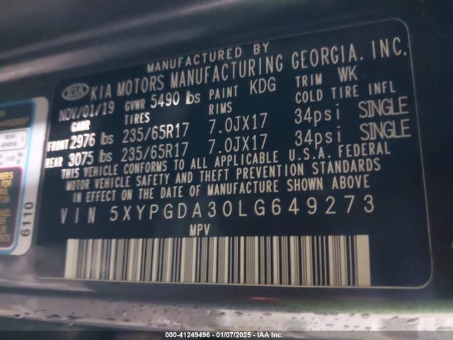 KIA Sorento 2.4l Lx 2020 5XYPGDA30LG649273 Image 9