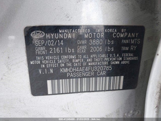 Hyundai Elantra Limited 2015 KMHDH4AE4FU320785 Image 9